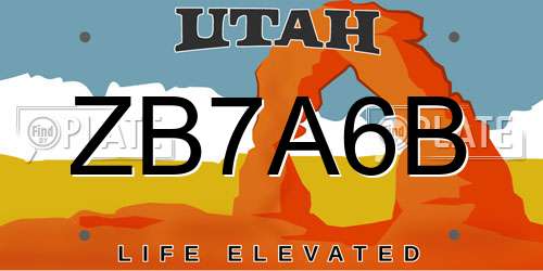 ZB7A6B Utah License Plate