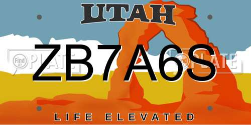 ZB7A6S Utah License Plate