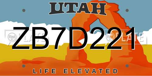 ZB7D221 Utah License Plate