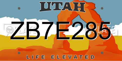 ZB7E285 Utah License Plate