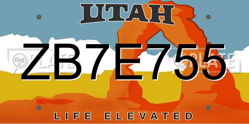 ZB7E755 Utah License Plate