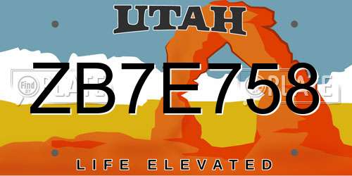 ZB7E758 Utah License Plate