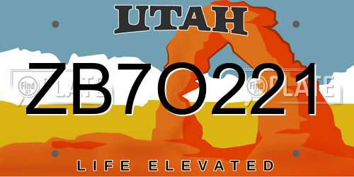 ZB7O221 Utah License Plate