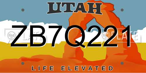 ZB7Q221 Utah License Plate