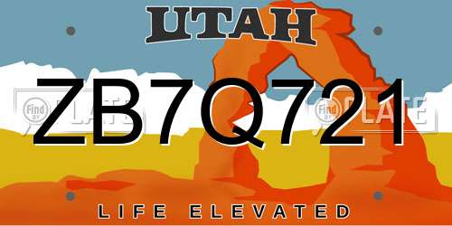 ZB7Q721 Utah License Plate