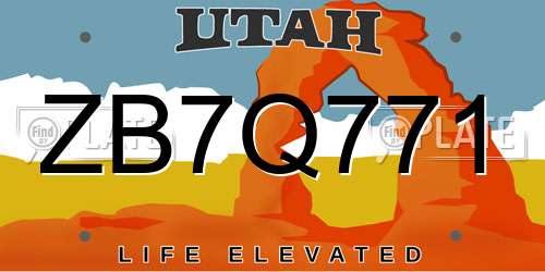 ZB7Q771 Utah License Plate