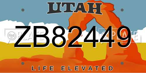 ZB82449 Utah License Plate