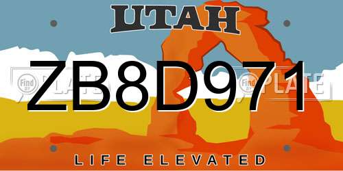 ZB8D971 Utah License Plate