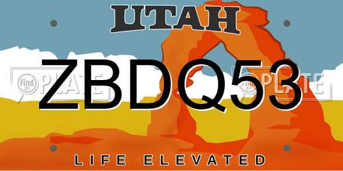 ZBDQ53 Utah License Plate