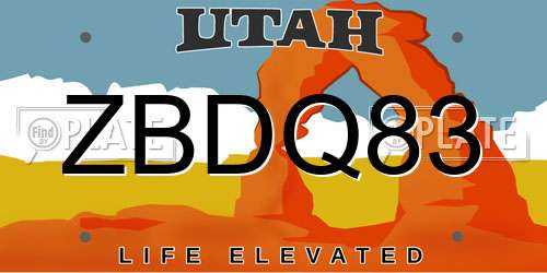 ZBDQ83 Utah License Plate