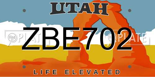 ZBE702 Utah License Plate