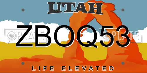 ZBOQ53 Utah License Plate