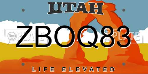 ZBOQ83 Utah License Plate