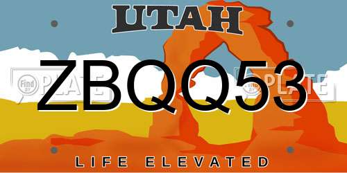 ZBQQ53 Utah License Plate