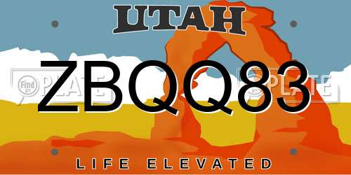 ZBQQ83 Utah License Plate