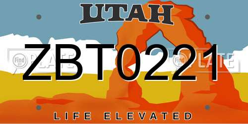 ZBT0221 Utah License Plate