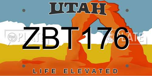 ZBT176 Utah License Plate