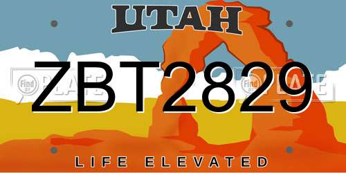 ZBT2829 Utah License Plate
