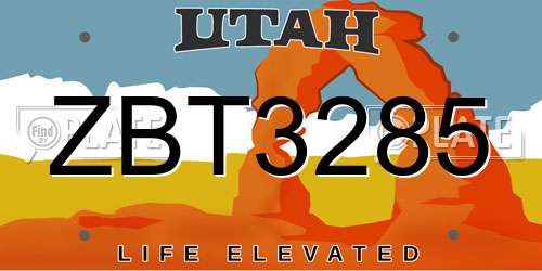 ZBT3285 Utah License Plate