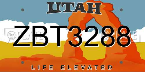 ZBT3288 Utah License Plate