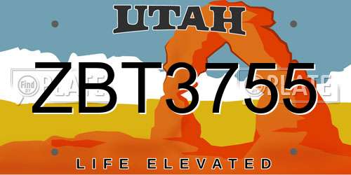 ZBT3755 Utah License Plate