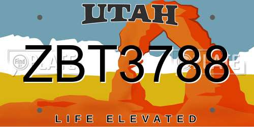 ZBT3788 Utah License Plate