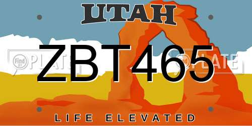 ZBT465 Utah License Plate