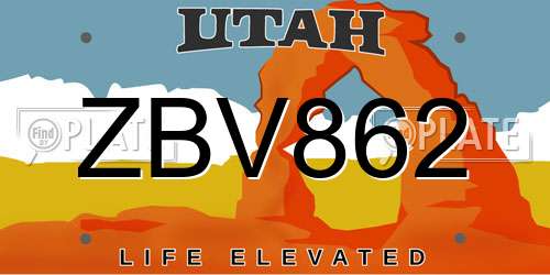 ZBV862 Utah License Plate