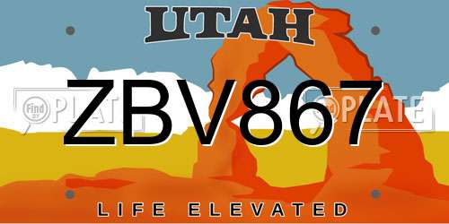 ZBV867 Utah License Plate