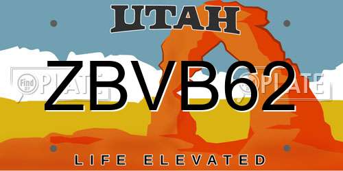 ZBVB62 Utah License Plate