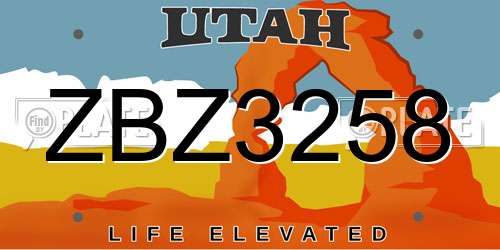 ZBZ3258 Utah License Plate