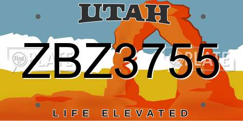 ZBZ3755 Utah License Plate