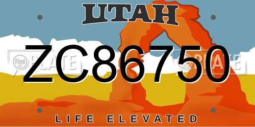 ZC86750 Utah License Plate