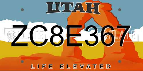 ZC8E367 Utah License Plate