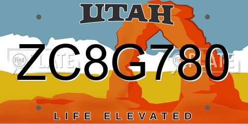 ZC8G780 Utah License Plate