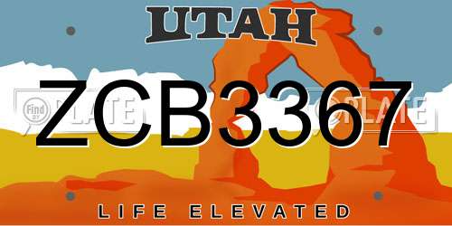 ZCB3367 Utah License Plate