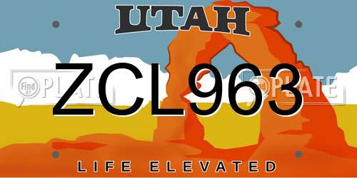 ZCL963 Utah License Plate