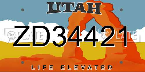 ZD34421 Utah License Plate
