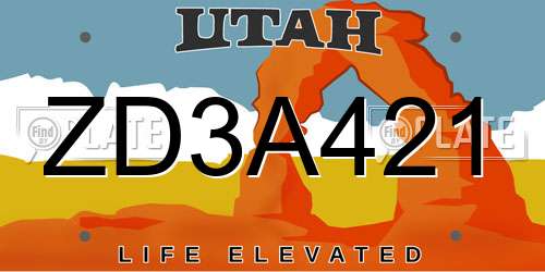 ZD3A421 Utah License Plate