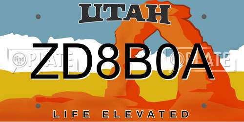 ZD8B0A Utah License Plate