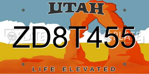 ZD8T455 Utah License Plate