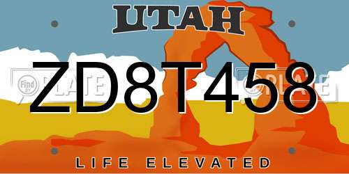 ZD8T458 Utah License Plate
