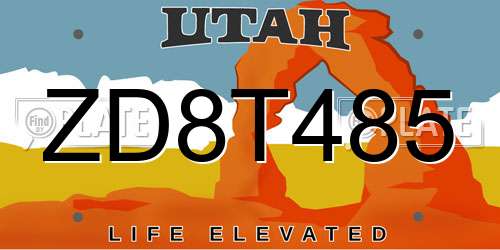 ZD8T485 Utah License Plate