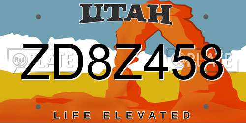 ZD8Z458 Utah License Plate