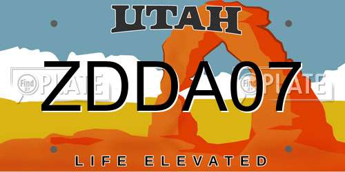 ZDDA07 Utah License Plate