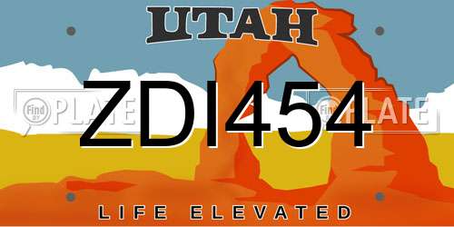 ZDI454 Utah License Plate