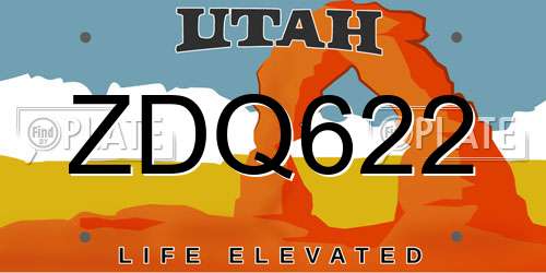 ZDQ622 Utah License Plate