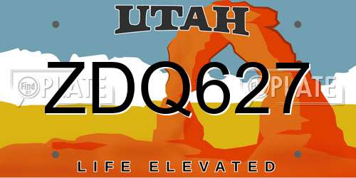 ZDQ627 Utah License Plate