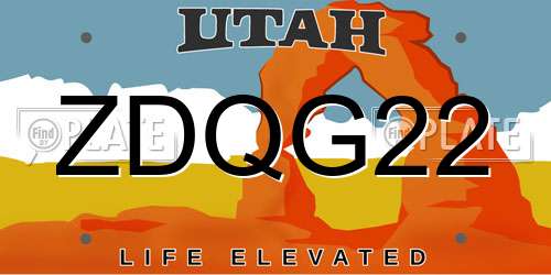 ZDQG22 Utah License Plate