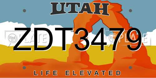 ZDT3479 Utah License Plate